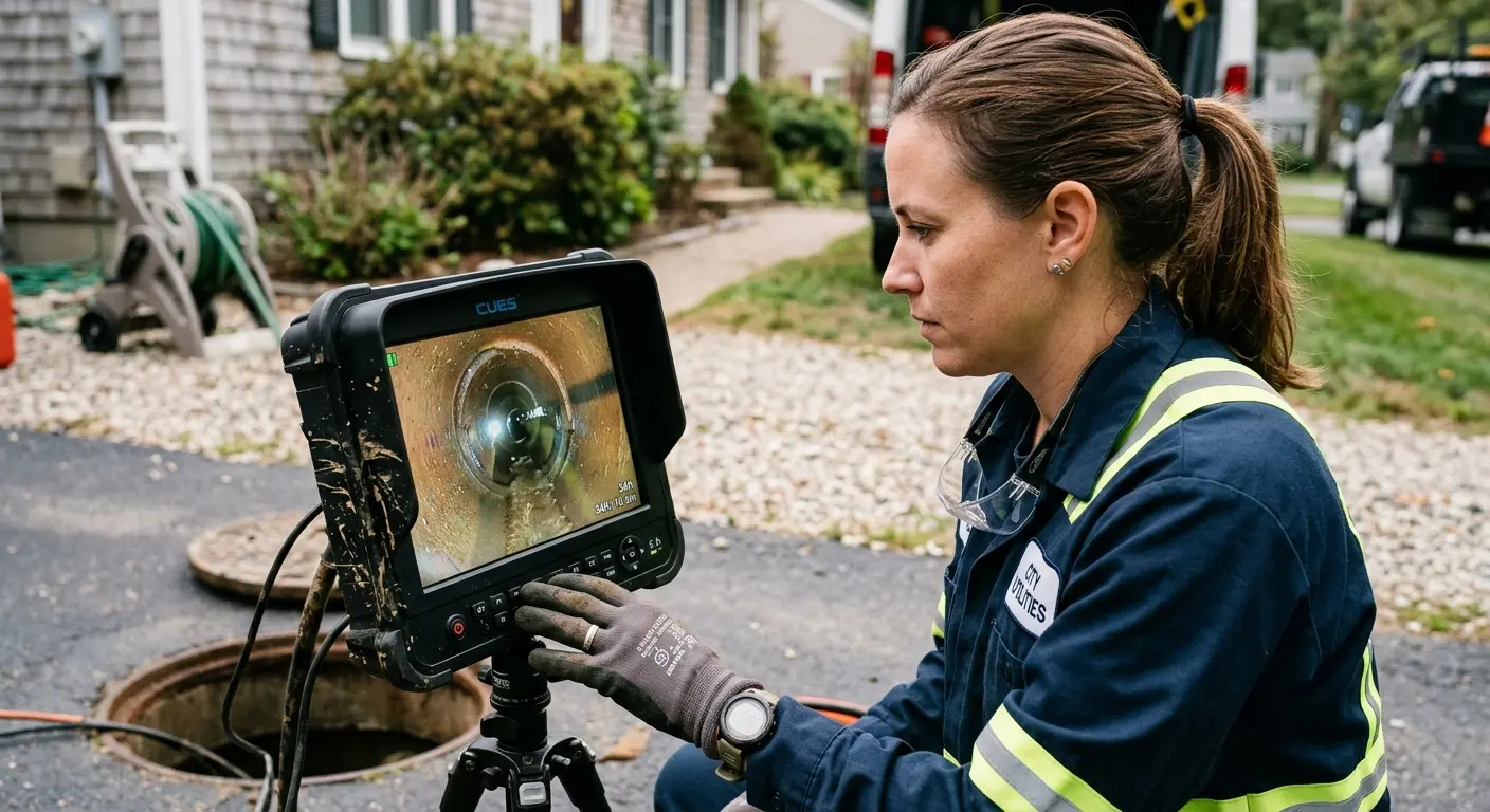 Technician reviewing sewer camera inspection footage in Latrobe