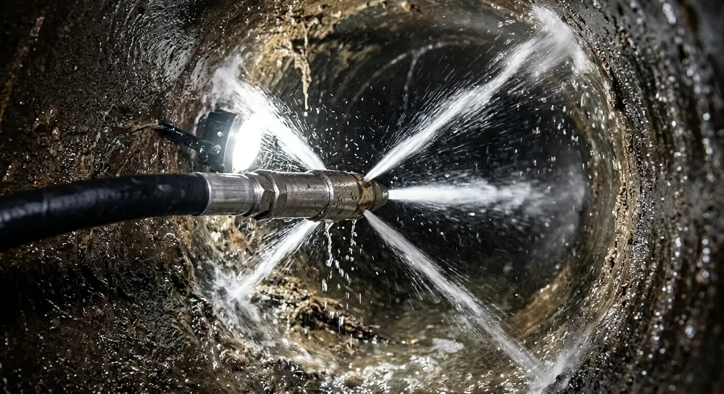 High-pressure hydro jetting nozzle cleaning sewer pipe for Trenchless Sewer Repair in Latrobe